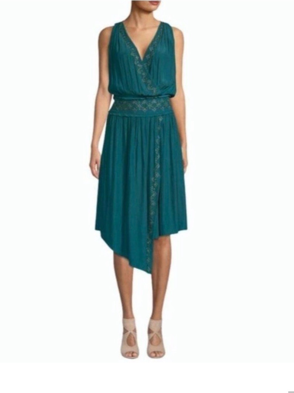 Ramy Brook Teal Studded April V-Neck Dress